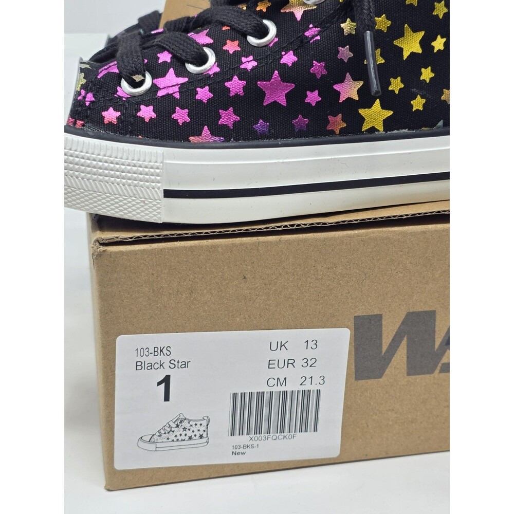 Weestep Kids Metallic Rainbow Star Print High Top Canvas Sneakers Size 1 Black - Picture 13 of 14